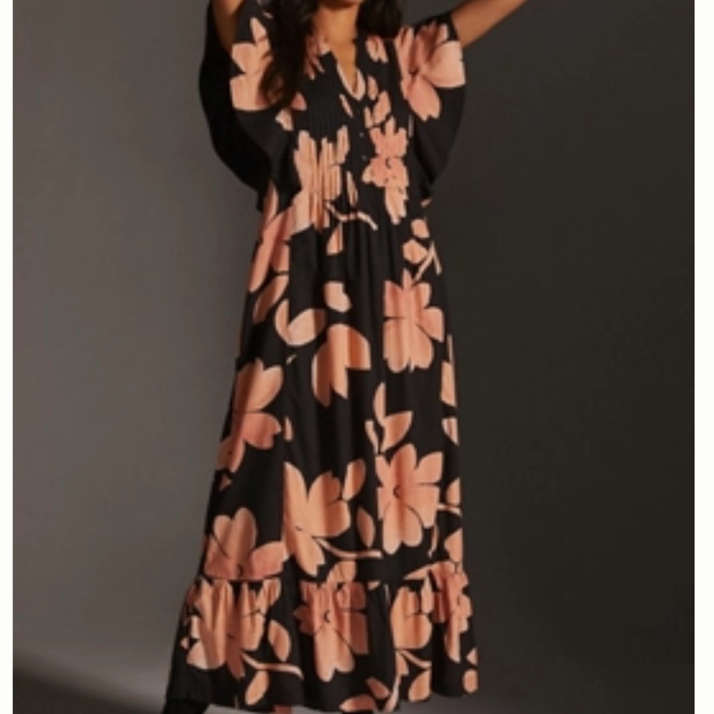 Maeve Black and Peach/Coral Floral Maxi Dress